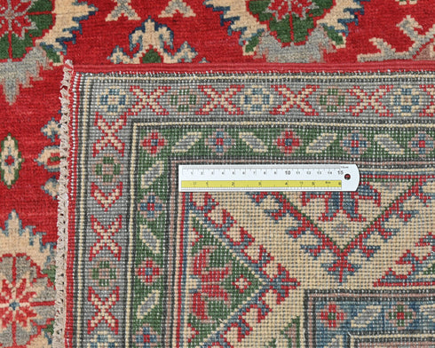 5x7 Red Kuba Afghan Hand Knotted Wool Area Rug